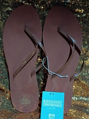 Reef Brown Flip Flops with Textured Straps